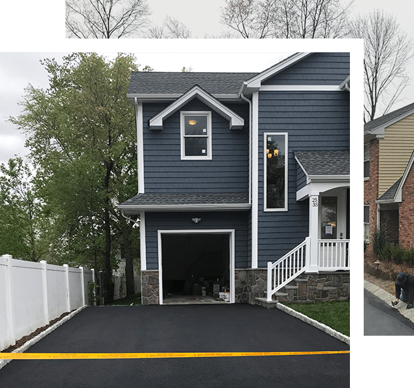 home with freshly paved driveway